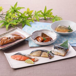 送料無料 東京 「なだ万」 料亭の焼魚・煮魚詰め合せ 鰆西京焼 銀鮭西京焼 鯖西京焼 鰤の照り煮 鯖の味噌煮 各60g×各1 鰈の煮付け70g×1