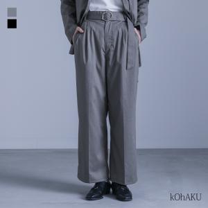 『変形ベルトバックルタックパンツ』【メール便不可】【20】[パンツ レディース ボトムス ワイドパンツ ズボン 長ズボン ストレート スー