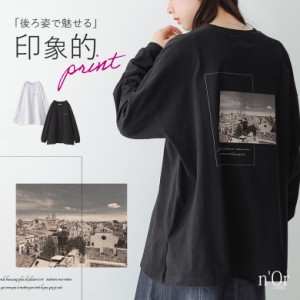 『バックフォトプリントロンT』 ※メール便可※【10】[ロンT カットソー レディース トップス Tシャツ 長袖 無地 プリント ロゴ オリジナ