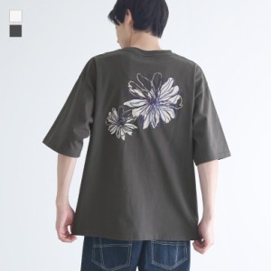 『バックフラワープリント×刺繍Tシャツ』※メール便可※【5】[Tシャツ トップス メンズ 半袖 カットソー 花柄 フラワー グラッフィック