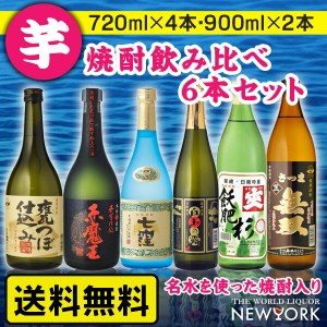 焼酎　飲み比べ　送料無料　小瓶名水仕込み入り飲み比べ小瓶6本セット　720ml×4本　900ml×2本　（北海道・沖縄＋890円）