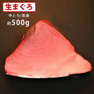 送料無料　マグロ専門卸会社直送　冷蔵・本まぐろ（中とろ/赤身）約500g　血合・皮付きブロック　生マグロ