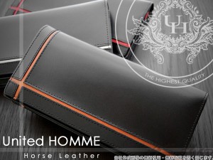 送料無料 クロスライン 馬革 長財布 財布 メンズ  United HOMME ユナイテッドオム ホースレザー ロングウォレット 短財布 革 オレ