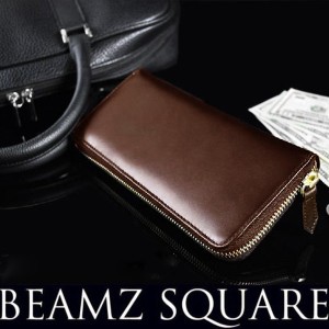 ラウンドファスナー 長財布 薄い BEMAZ SQUARE ヌメ革 スリム ラウンドウォレット ダークブラウン メンズ 送料無料