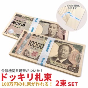 100万円 札束 ダミー 2束セット レプリカ 200万円分 メモ帳 文字入り帯付き お年玉 金運グッズ パーティーグッズ 面白グッズ