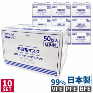 日本製 マスク 不織布 50枚入り 10箱セット 興和 ふつう Mサイズ 大人用 99％カット 不織布マスク 抗菌 風邪 飛沫 花粉 対策 普通  サイ