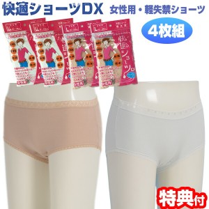 快適ショーツDX 4枚組 女性用 婦人用 失禁パンツ 尿漏れパンツ 介護パンツ 布タイプ 給水パッド 尿漏れ対策 失禁対策 快適ショーツデラッ