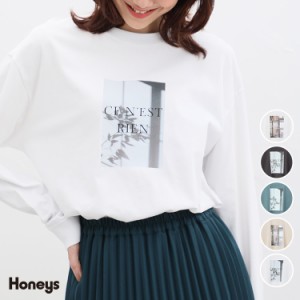 トップス Tシャツ レディース 長袖 写真 綿100％ おしゃれ カジュアル Honeys ハニーズ フォトプリントＴシャツ