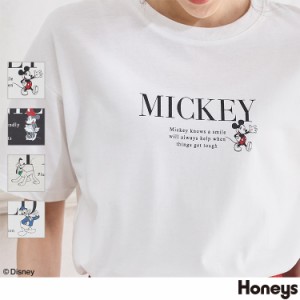 トップス Tシャツ レディース 半袖 ロゴ おしゃれ キャラクター ミッキー ミニー 大人 シンプル SALE セール Honeys ハニーズ ディズニー