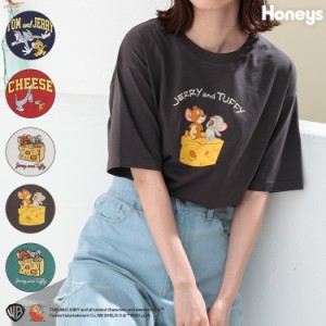 トップス Tシャツ カットソー 半袖 綿100％ イラストプリント ロゴ おしゃれ レディース 夏 Honeys ハニーズ トムとジェリー／Ｔシャツ