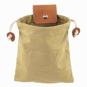 巾着型ベルトポーチ 厚手キャンバス＋PUレザー製 腰袋 スナップ式 ベルトバッグ ダンプポーチ 折畳み可 収納袋 MBP227