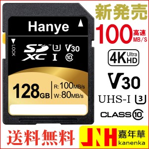 送料無料 SDカード SDXCカード 128GB Hanye 超高速R:100MB/s W:80MB/s Class10 UHS-I U3 V30 4K Ultra HD対応 パッケージ品 【V】 ポイン