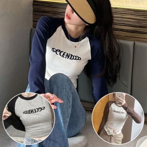 長袖 Tシャツ ラグラン袖 ショート丈 へそ出し トップス バイカラー 配色 カットソー インナー ネコポス送料無料