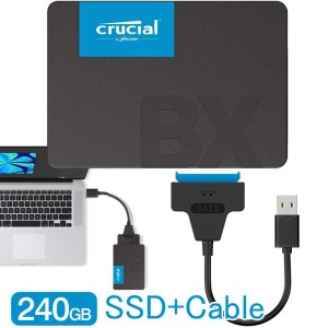 Crucial クルーシャル SSD 240GB BX500 SATA3 内蔵 2.5インチ 7mm CT240BX500SSD1 + SATA-USB3.2 Gen1変換ケーブル付 3年保証 送料無料 