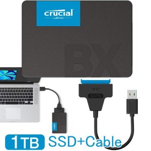 Crucial クルーシャル SSD 1TB(1000GB) BX500 SATA3 内蔵 2.5インチ 7mm CT1000BX500SSD1+ SATA-USB3.2 Gen1変換ケーブル付 3年保証 送料