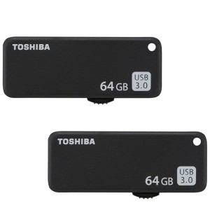 2個セットお買得 USBメモリ64GB 東芝 TOSHIBA USB3.0 TransMemory R:150MB/s スライド式 ブラック 海外パッケージ品 ネコポス送料無料 ポ