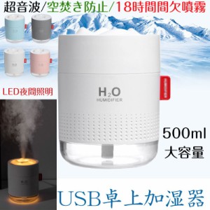 USB卓上加湿器 LEDランプ 500ml 大容量 静音 小型加湿器 超音波 ミニ加湿器 USB給電 宅配便配送 ポイント消化