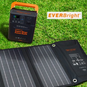 EVERBright エバーブライト スーパーメガパワーステーション＆40W ソーラーパネル セット(蓄電池 小型充電器 大容量)