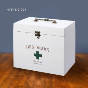 ファーストエイドボックス 2段 ホワイト(木製 救急箱 おしゃれ 救急ボックス かわいい 薬 常備薬 衛生用品 消毒液 収納)