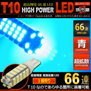 LED T10 SMD 66連 青 / ブルー 【T10ウェッジ球】 高輝度 超広角の照射角度270度 12V 車 バルブ   【孫市屋】●(LBS66B)