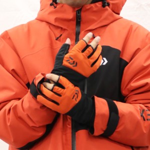 ダイワ 防寒手袋 DG-8922W 防風グローブ 3本カット オレンジ XL