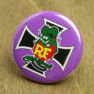 ラットフィンク（RAT FINK） 缶バッチ パープルクロス＿BC-RA107PC-MON