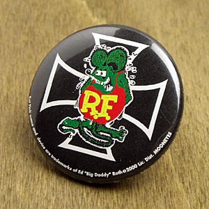 ラットフィンク（RAT FINK） 缶バッチ ブラッククロス＿BC-RA107BC-MON