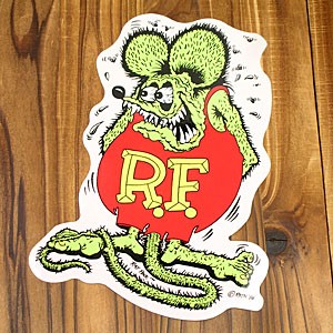 ラットフィンク ステッカー 車 アメリカン キャラクター バイク ヘルメット ねずみ RatFink サイズL グリーン＿SC-RD001GR-MON