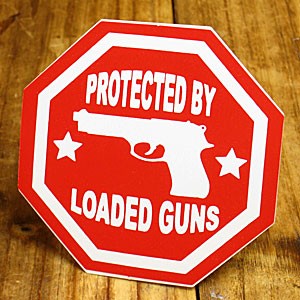 ステッカー 車 アメリカン バイク ヘルメット ピストル 拳銃 PROTECTED BY LOADED GUNS＿SC-004-GEN