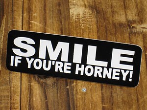 ステッカー ヘルメット 車 アメリカン バイク SMILE IF YOU'RE HORNEY！ ヤリたくなったら微笑んでくれ！＿SC-125-GEN