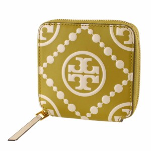 【訳ありアウトレット】トリーバーチ 折りたたみ財布 二つ折り  ラウンドファスナー・ジップ モノグラム TORY BURCH 87183 グリーン系×