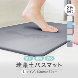 【ノンアスベスト】 珪藻土 バスマット 2枚セット 60cm 速乾 マット 珪藻土バスマット Lサイズ 足拭きマット 足ふきマット お風呂マット 