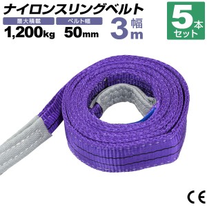 【5本セット】スリングベルト 3m 幅50mm 使用荷重1200kg 吊りベルト ベルトスリング ナイロンスリング ナイロンスリングベルト 繊維ベル