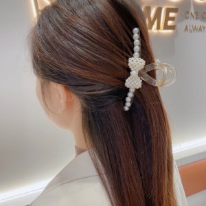 バンスクリップ ヘアアクセサリー 韓国 パール クリア リボン 大きめ しっかり ハーフアップ ヘアクリップ シンプル 大人 レディース 髪