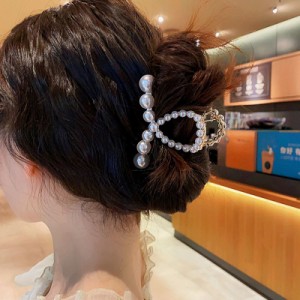 バンスクリップ ヘアアクセサリー 韓国 大きめ ゴールド パール リボン おしゃれ かわいい ヘアクリップ レディース 大人 女子 髪留 まと