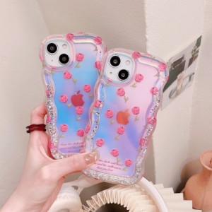 スマホケース iphone14 ケース 韓国 iphone13 ケース iphone12 ケース 携帯ケース iphone11 ケース TPU 薔薇 バラ フレーク オーロラ か