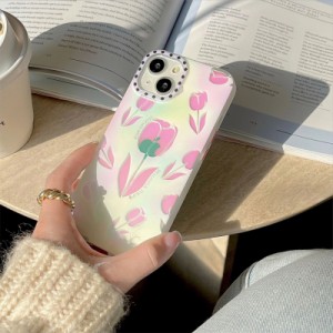 スマホケース iphone14 ケース 韓国 iphone13 ケース iphone12 ケース 携帯ケース iphone11 ケース TPU オーロラ チューリップ 花 かわい