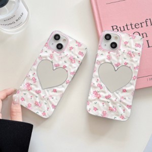 スマホケース iphone14 ケース 韓国 iphone13 ケース iphone12 ケース 携帯ケース iphone11 ケース TPU ハート ミラー 鏡 花柄 かわいい 