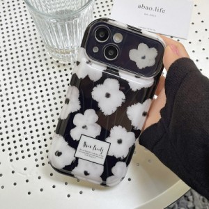 スマホケース iphone14 ケース 韓国 iphone13 ケース iphone12 ケース 携帯ケース iphone11 ケース シリコン モノトーン フラワー 花柄 