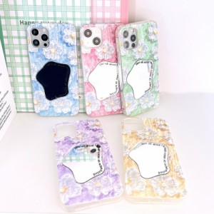 スマホケース iphone14 ケース 韓国 iphone13 ケース iphone12 ケース 携帯ケース iphone11 ケース TPU 油絵 水彩 フラワー 鏡 ミラー レ