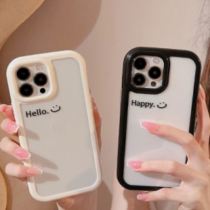 スマホケース iPhone15 iphone14 ケース 韓国 iphone13 ケース iphone12 ケース 携帯ケース PC スマイル ニコちゃん 透明 シンプル レデ