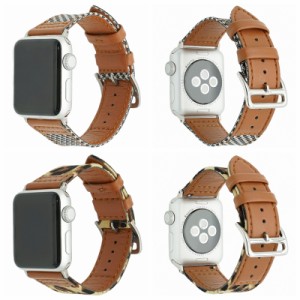 apple watch iwatch アップルウォッチ series 1 2 3 6 5 4 SE 38mm 40mm 42mm 44mm ベルト バンド 牛革 レザー レオパード チェック 韓国