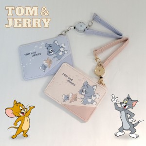  トムとジェリー パスケース TOM＆JERRY エポチャーム付 エンボス 定期入れ リール 伸びる リール チェーン 付きIC カードケース 定期 可