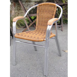 ガーデンチェア 人工ラタン ウッドアルミチェア スタッキングチェア YC034 ２脚セット 完成品 重ね置き ガーデンファニチャー ベランダ椅