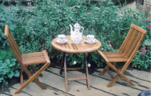 高級 チーク材 ガーデン テーブル セット カフェ ミニ 折りたたみ テーブル＆チェア 3点 セット 完成品 チーク材 テーブル1 チェア（椅子