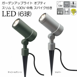 ガーデンライト 庭園灯 LED ガーデンアップライト オプティ スリム L 100V 中角 スパイク付き 電球色 （シルバー / チャコールグリーン）