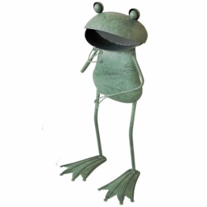 ガーデン オーナメント インテリア雑貨 ブリキ製 カエル 蛙 かえる ジャンボメタルフロッグ 直立 置物 オブジェ インテリア レトロ 縁起