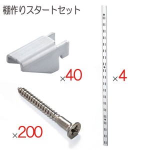 棚柱 棚受け 取付ビス ステンレス 重量用セット品 棚作りスタートセット品 棚柱4本 棚受け金具40個 取付ビス200本 おしゃれ 目盛り付 内