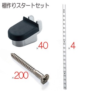 棚柱 棚受け 取付ビス ステンレス 重量用 ガラス棚板対応セット品 棚作りスタートセット品 棚柱4本 棚受け金具40個 取付ビス200本 おしゃ