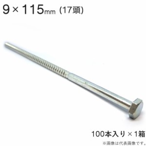 コーチボルト コーチスクリュー ユニクロメッキ コーチ スクリュー ボルト 頭 17 六角頭 9×115mm 100本入り1セット アンカー ネジ コー